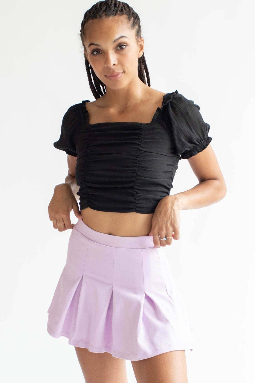 Black Puff Sleeve Ruched Top