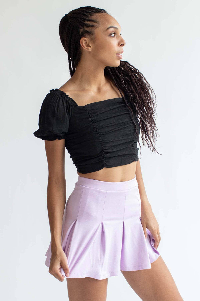 Black Puff Sleeve Ruched Top