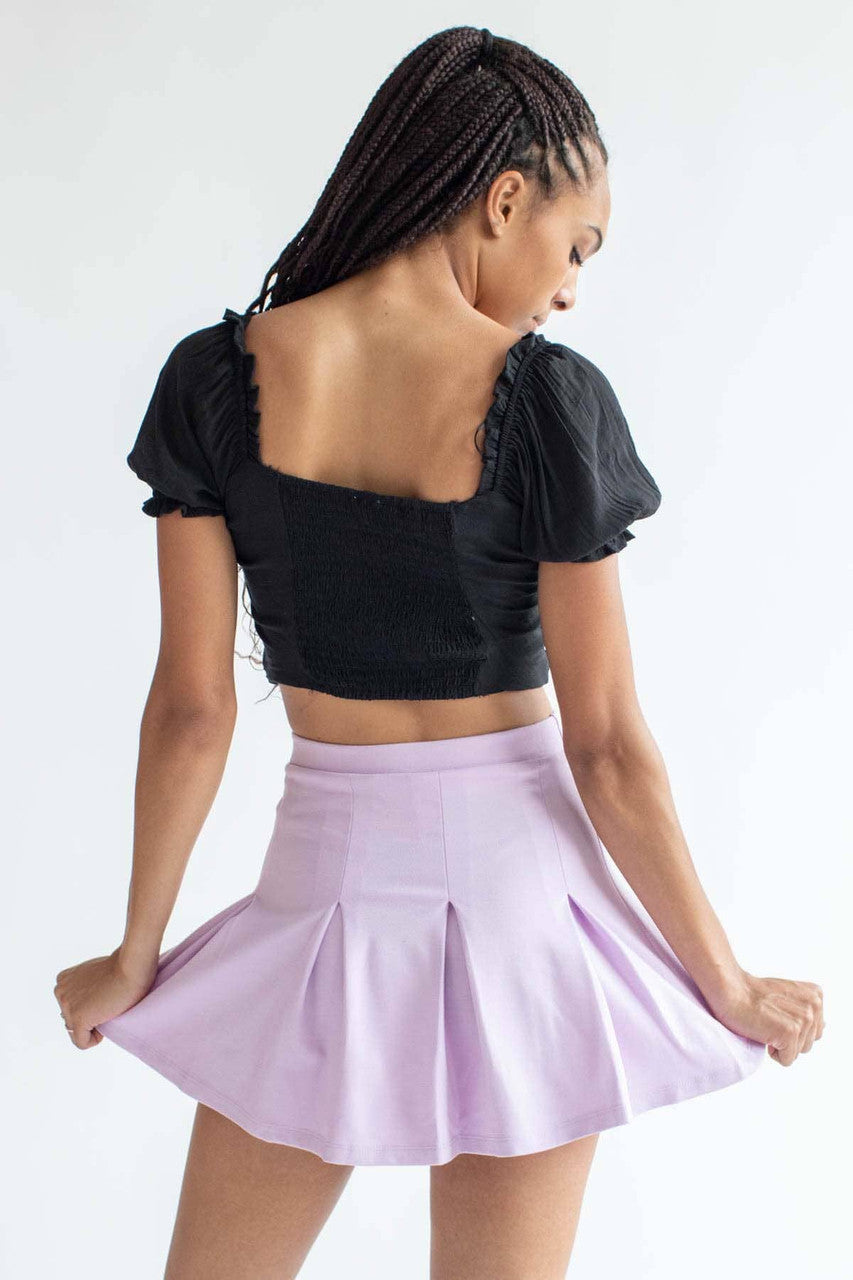 Black Puff Sleeve Ruched Top