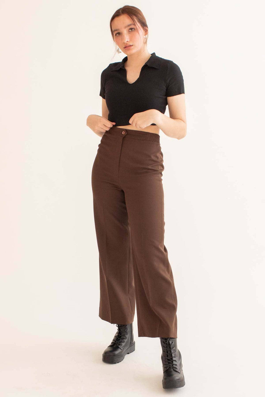 Black Raw Edge Ribbed Crop Polo