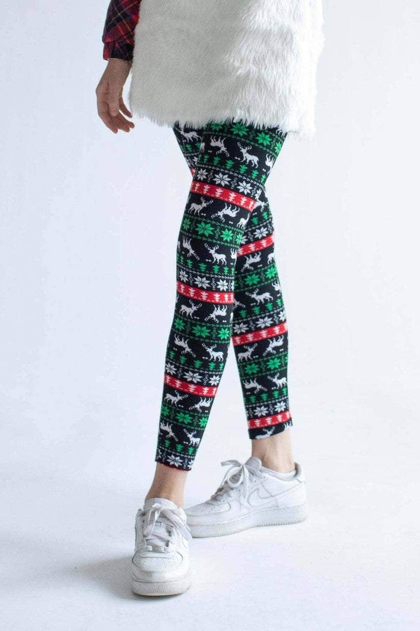 Black Reindeer Fair Isle Christmas Leggings