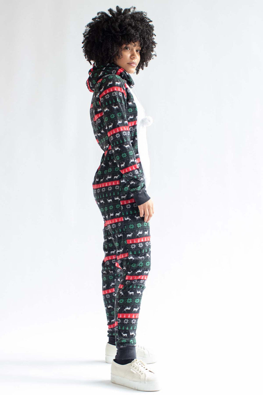 Black Reindeer Fair Isle Onesie Pajamas