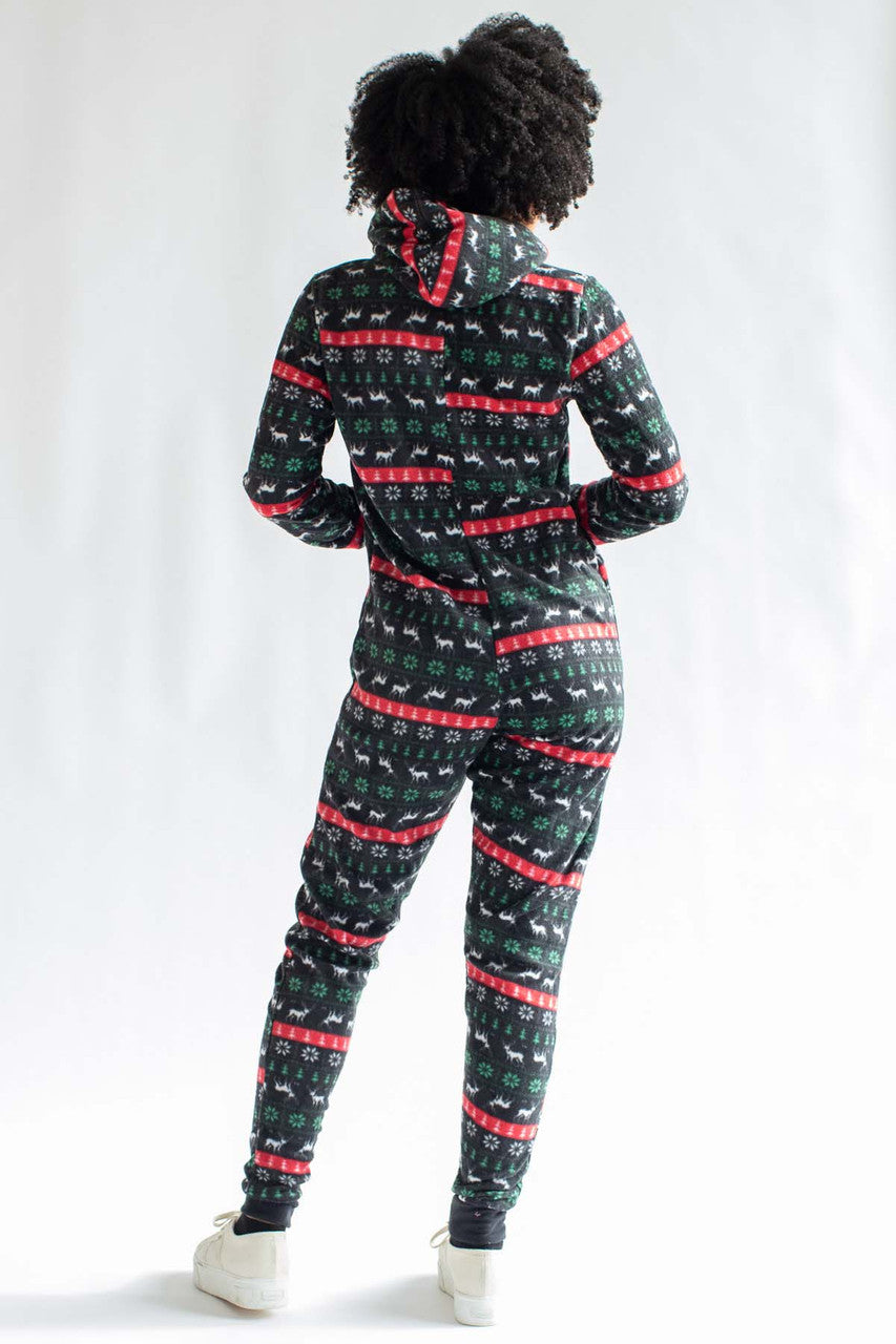Black Reindeer Fair Isle Onesie Pajamas