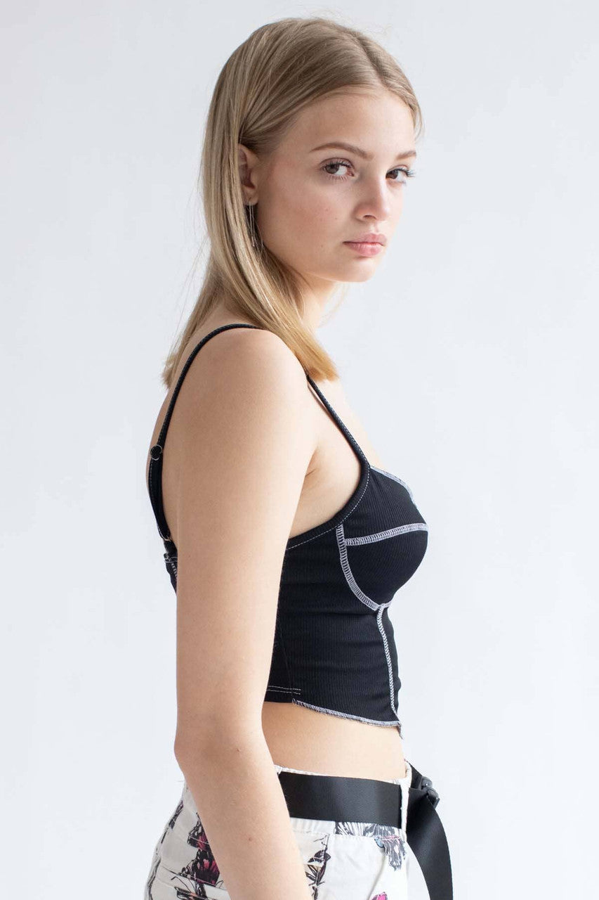 Black Ribbed Contrast Seam Bustier Cami