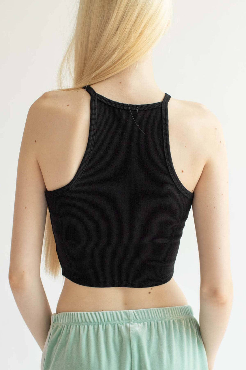 Black Ribbed Crew Neck Cami