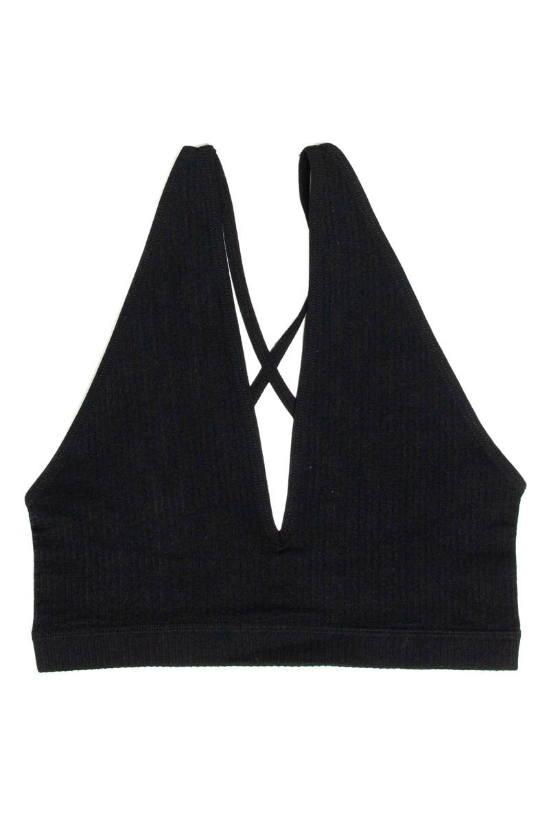 Black Ribbed Cross Back Bralette