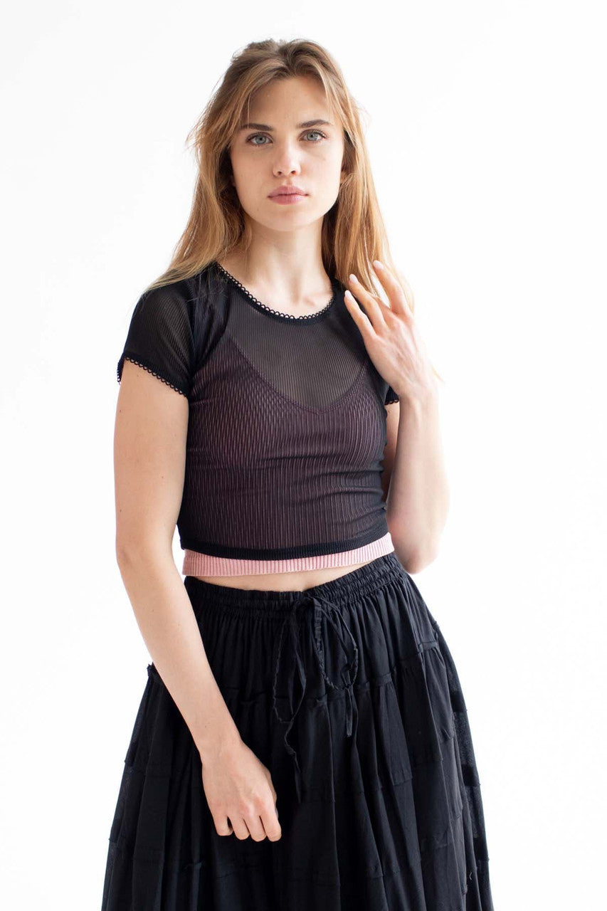Black Ribbed Mesh Tee