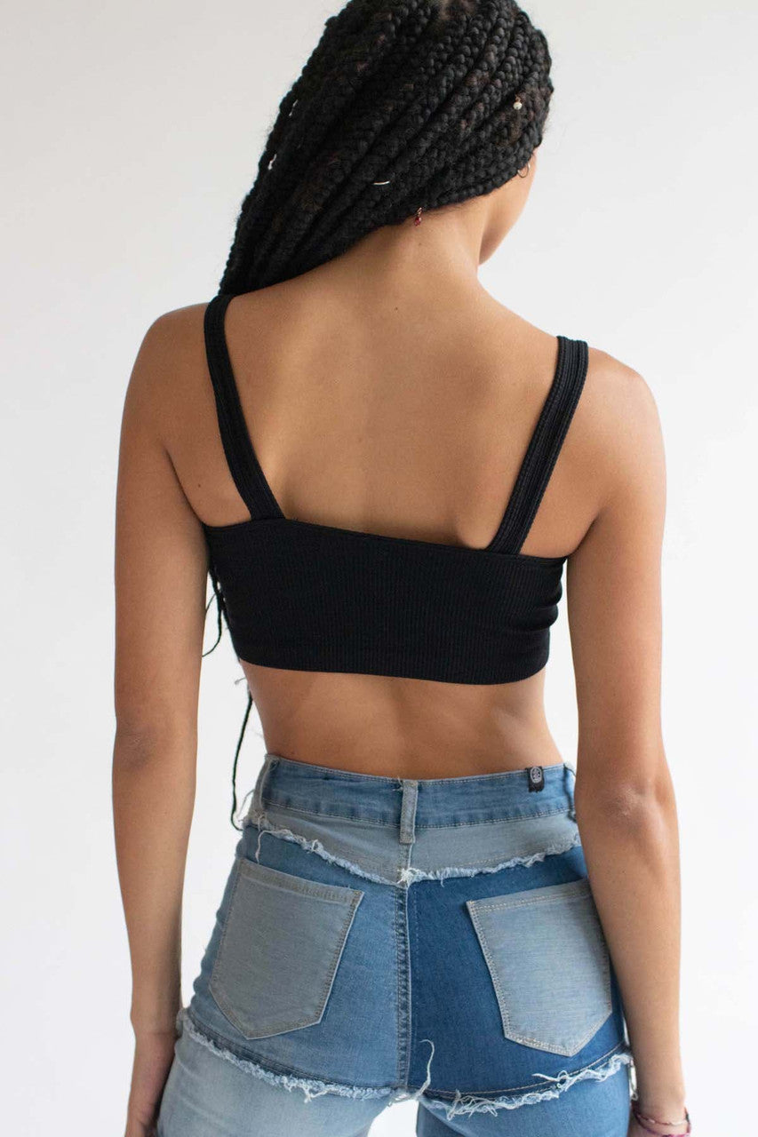Black Ribbed Seamless Bralette