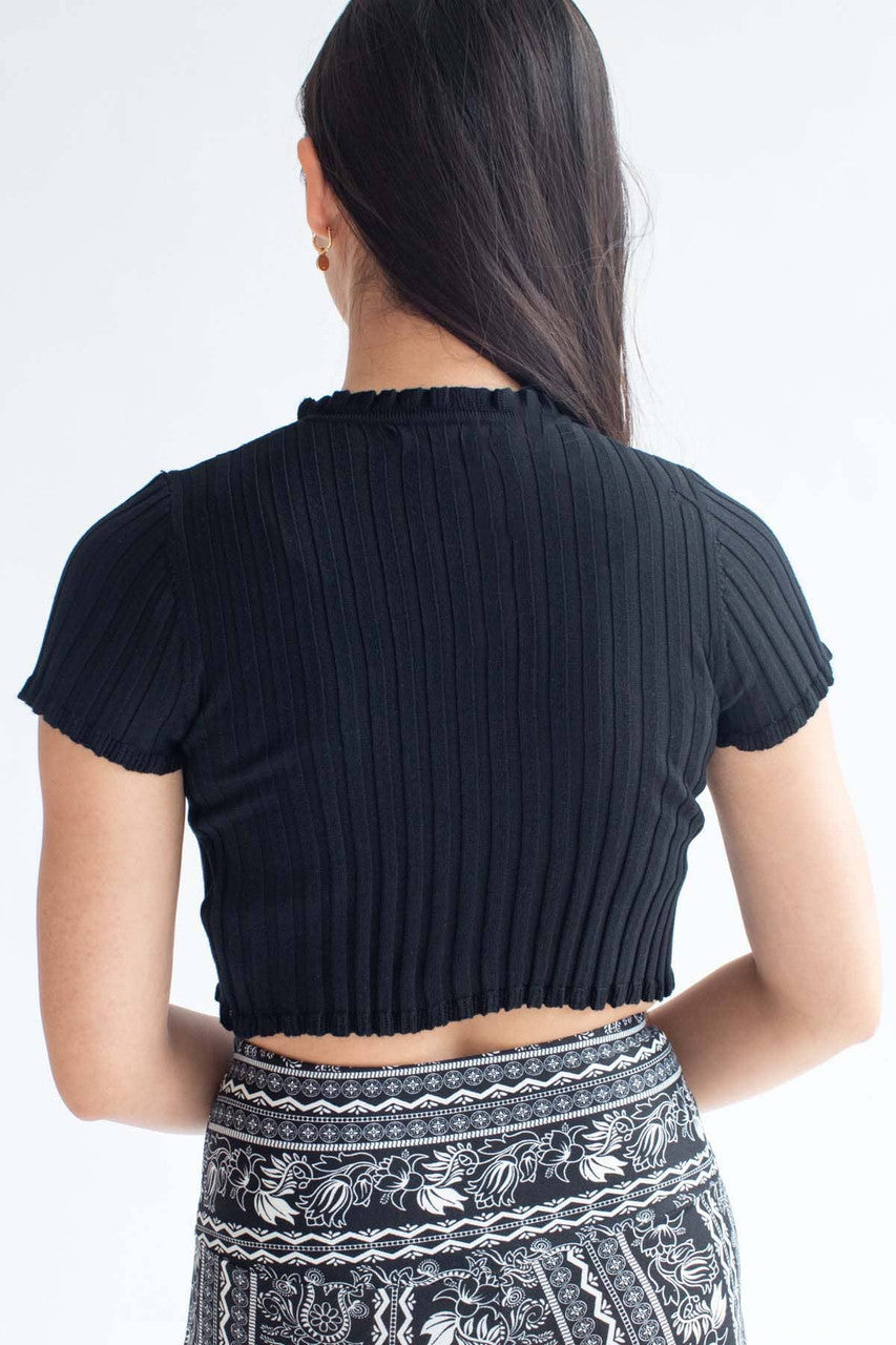 Black Ribbed Short Sleeve Cardigan
