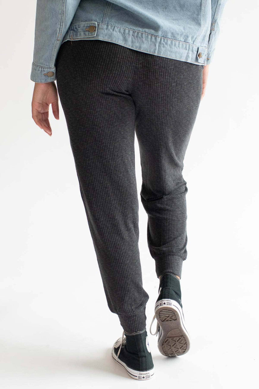 Black Space Dyed Ribbed Lounge Pants