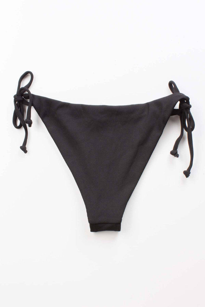 Black Ribbed String Bikini Bottom