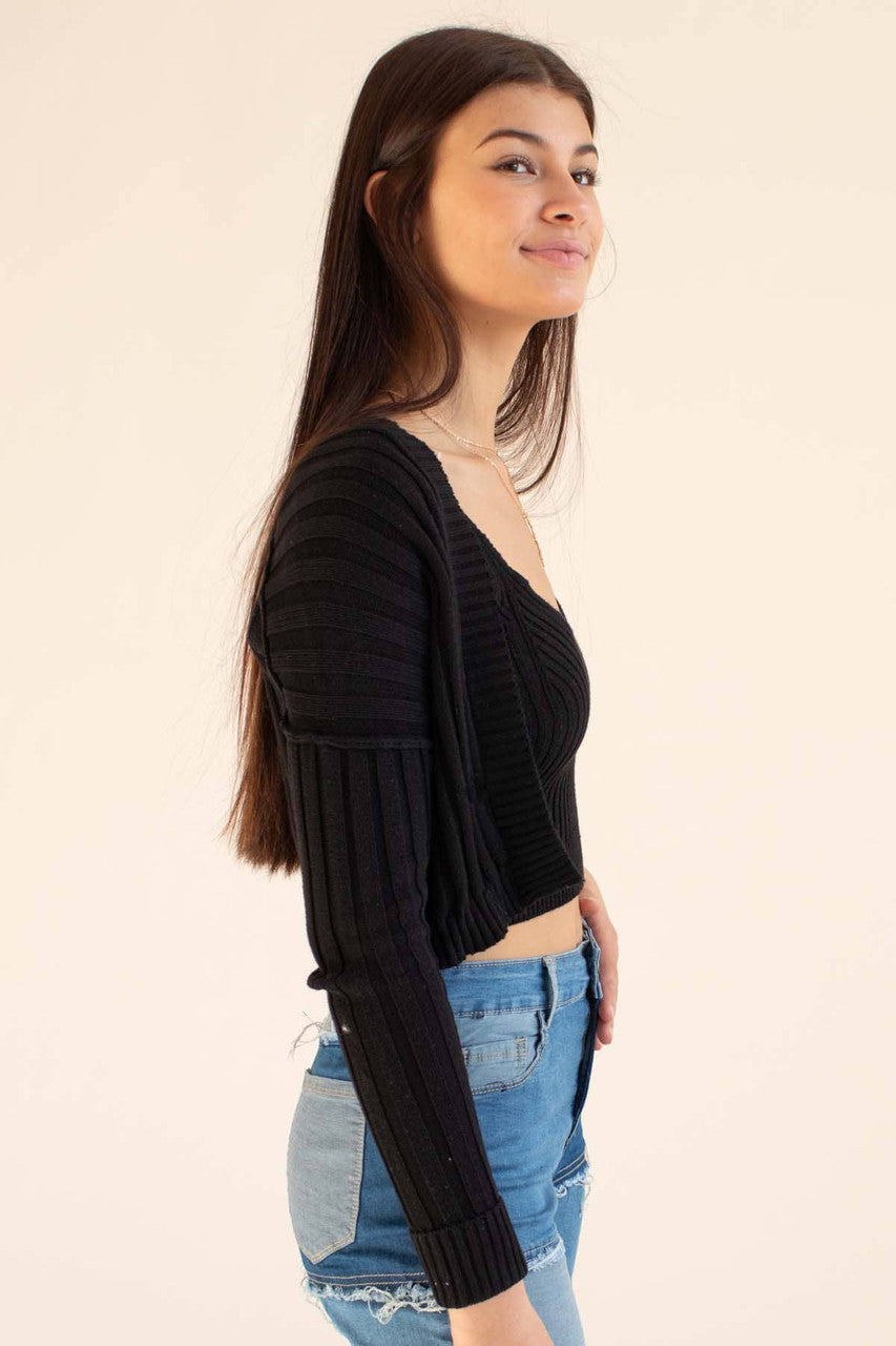 Black Ribbed Cardigan & Tank Set