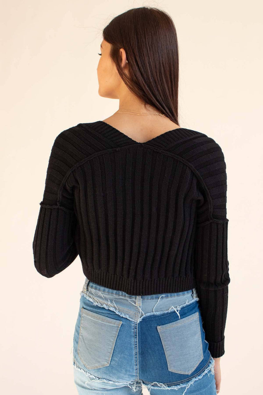 Black Ribbed Cardigan & Tank Set