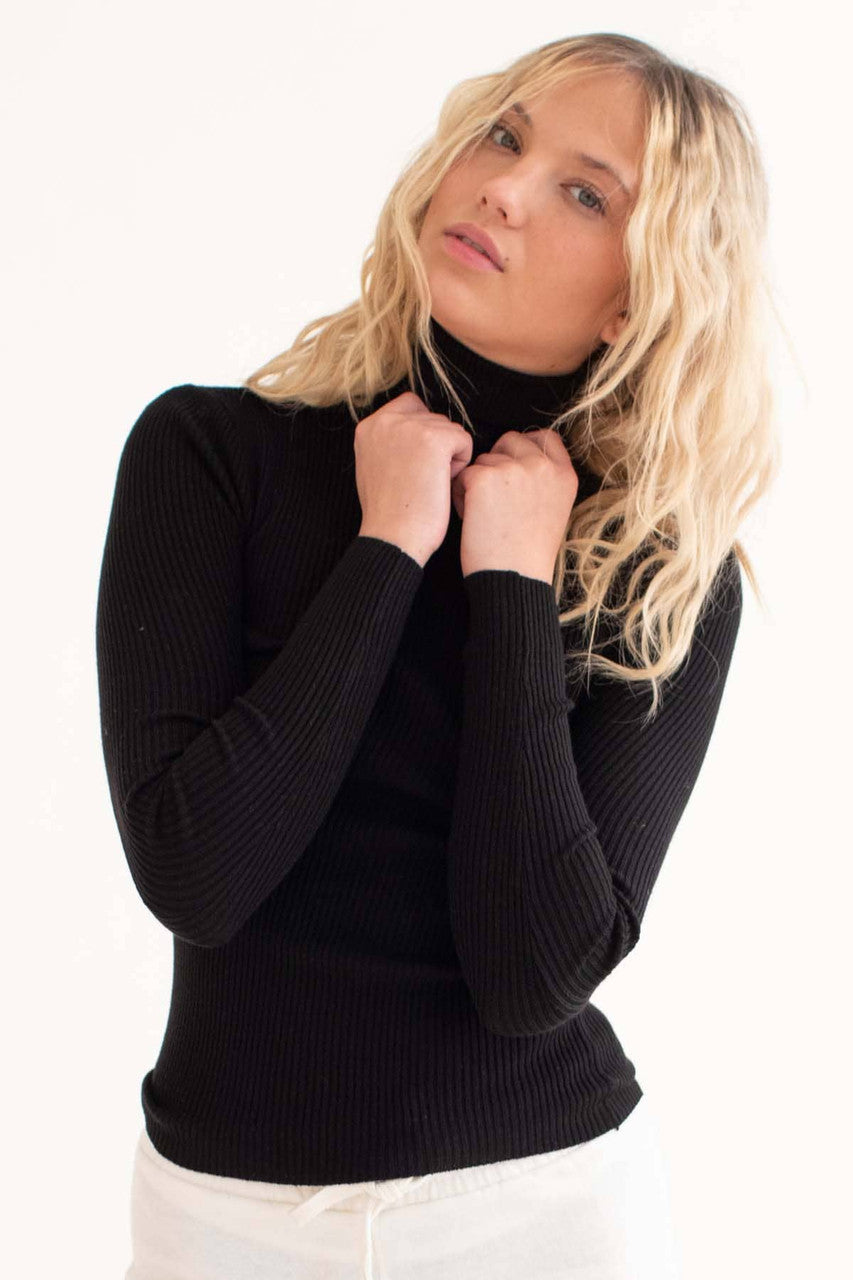 Black Ribbed Turtleneck Sweater