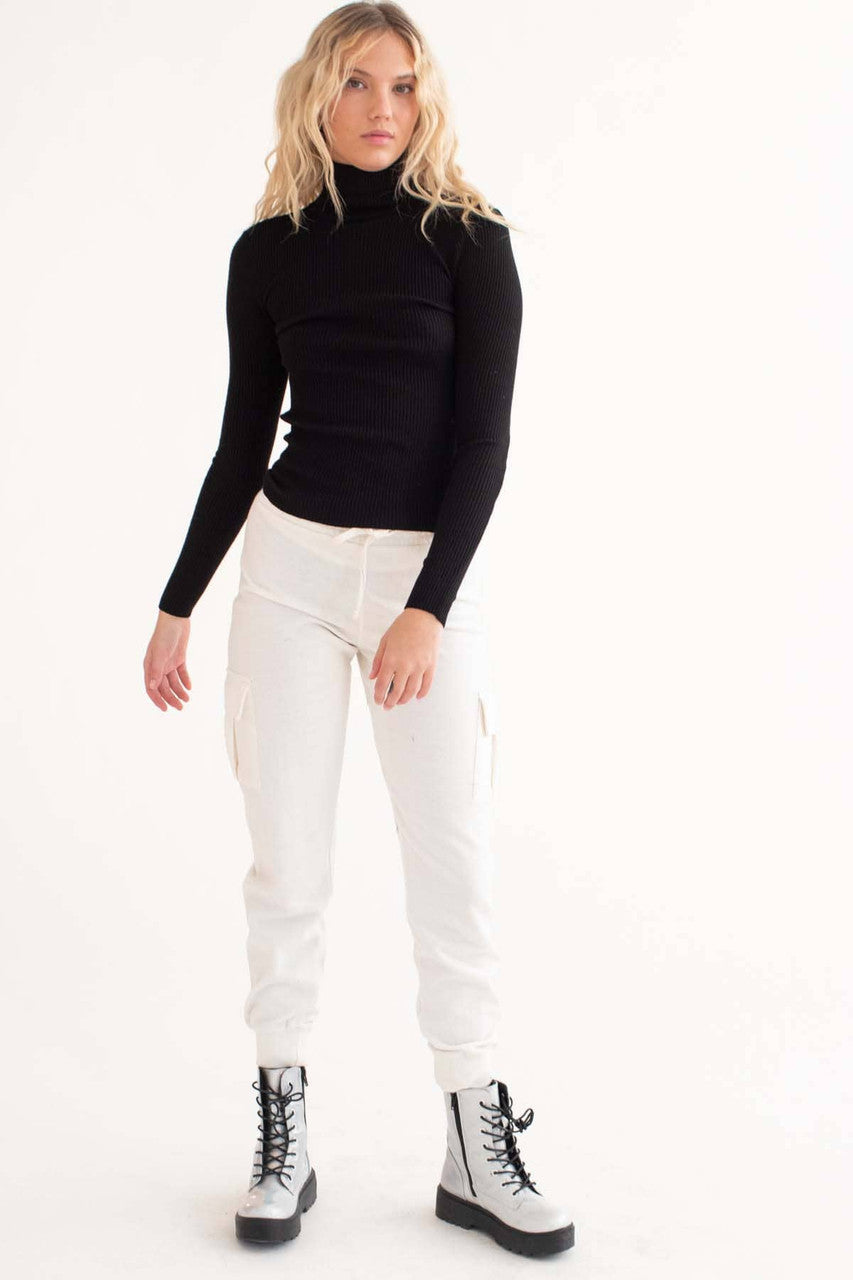 Black Ribbed Turtleneck Sweater