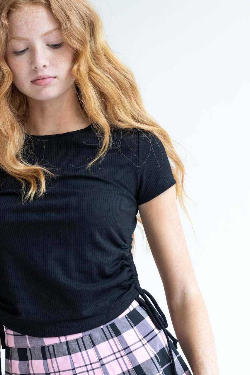 Black Ruched Keyhole Side Tee