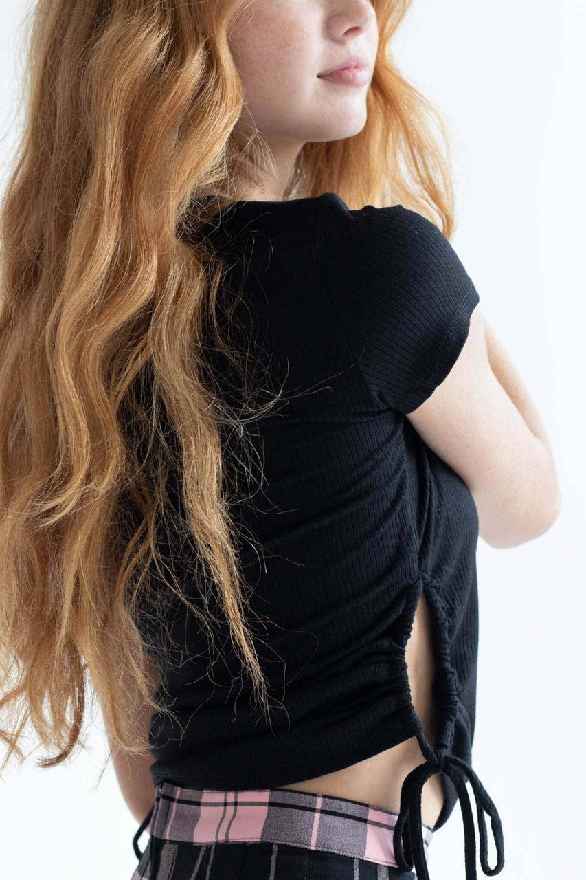 Black Ruched Keyhole Side Tee