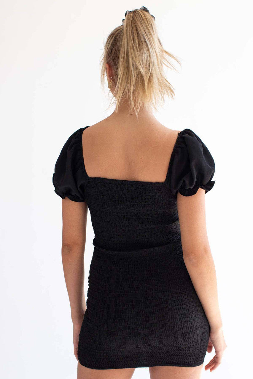 Black Ruched Body Mini Dress