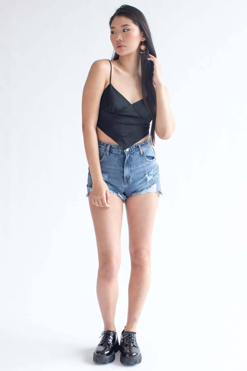 Black Stretch Handkerchief Tie Top