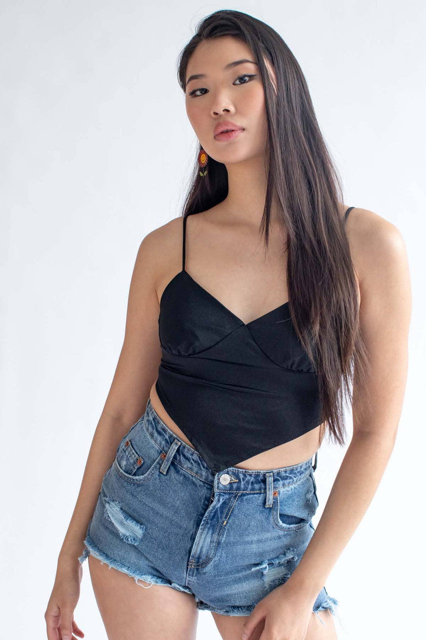 Black Stretch Handkerchief Tie Top