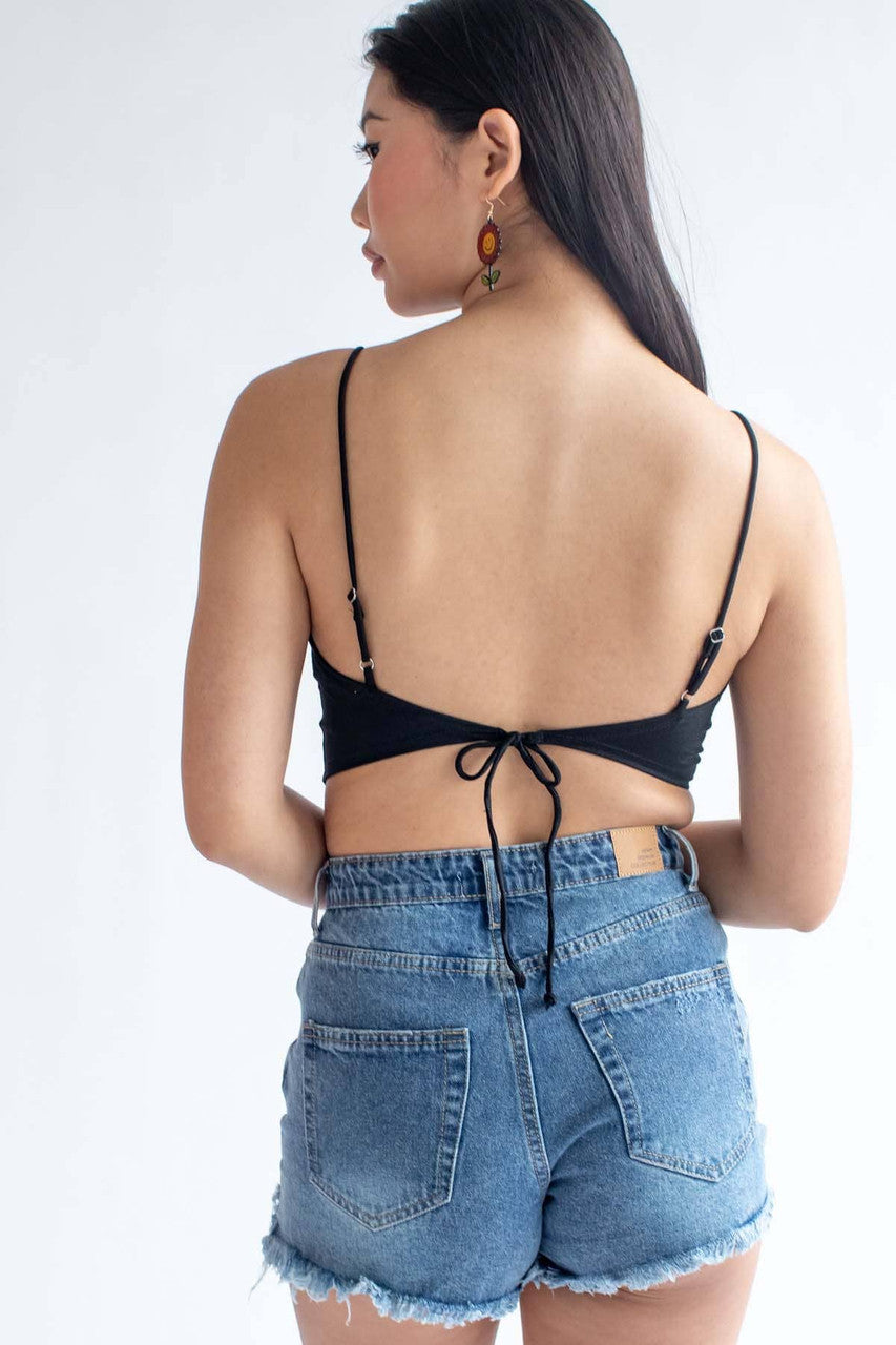 Black Stretch Handkerchief Tie Top