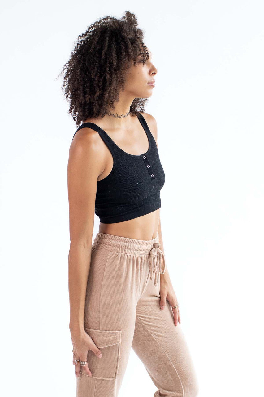 Black Seamless Henley Tank Top