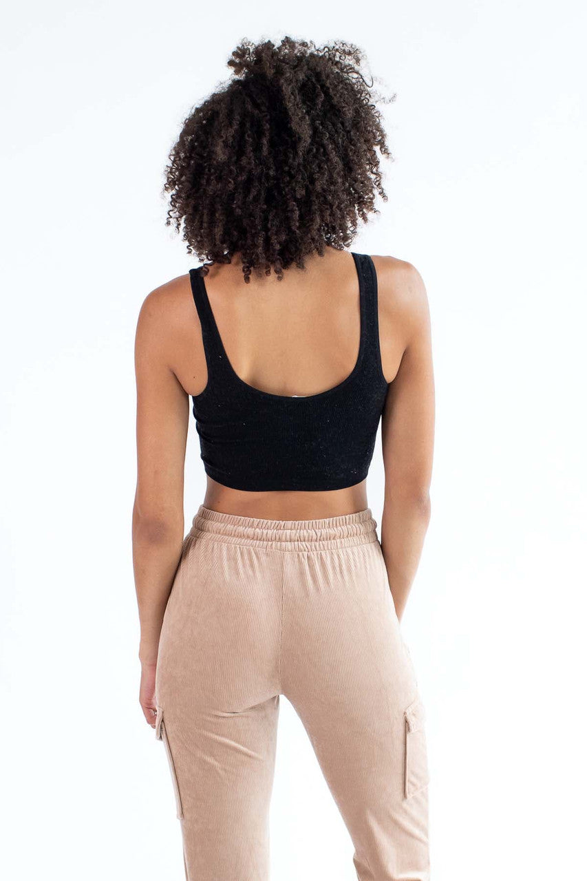 Black Seamless Henley Tank Top