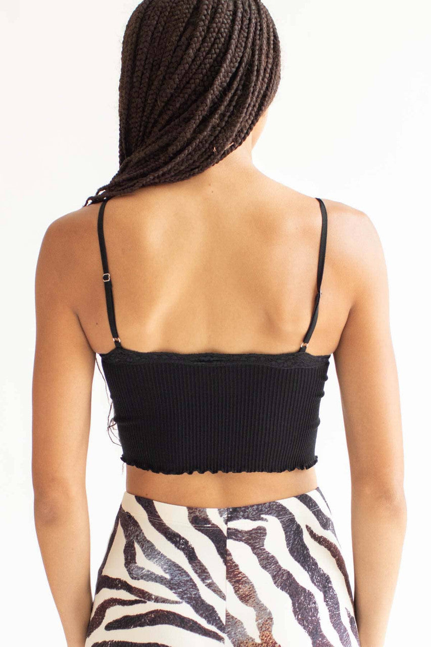 Black Seamless Lace Trim Cami