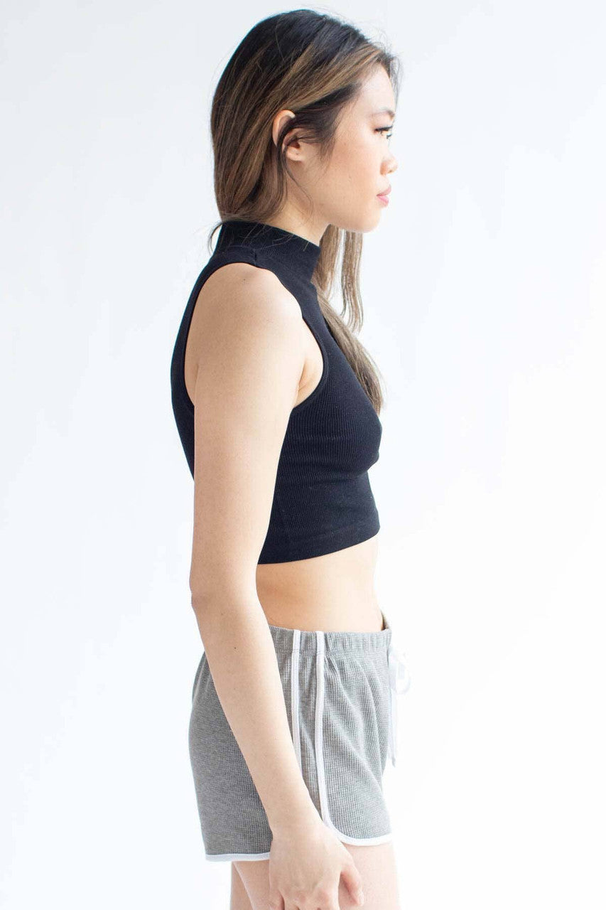 Black Seamless Mock Neck Crop Top 1