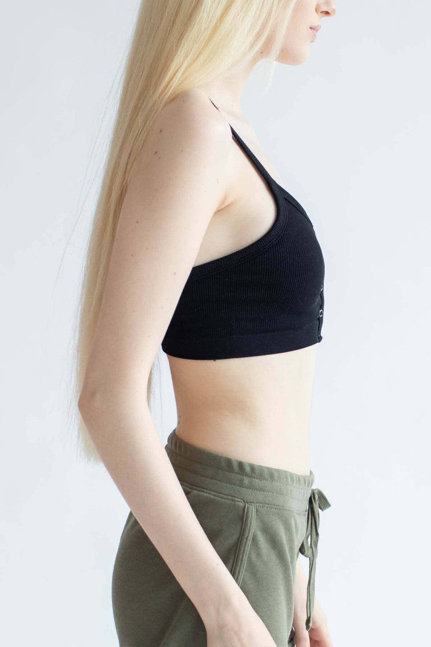 Black Seamless Ribbed Snap Bralette