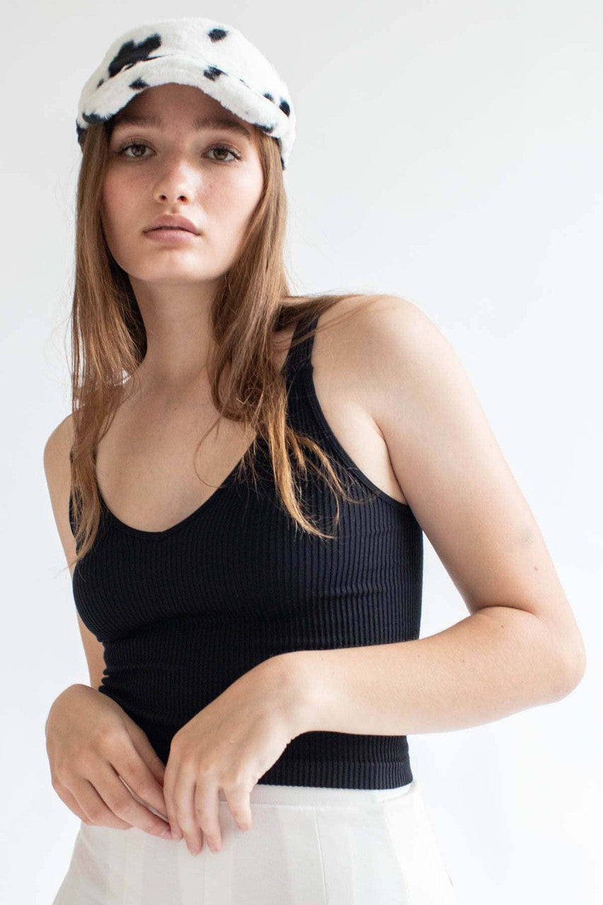 Black Ribbed Seamless V Neck Tank