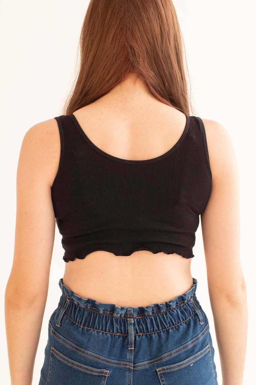 Black Seamless Ruffle Crop Tank