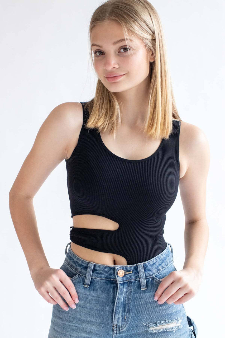 Black Side Cut Outs Seamless Bodysuit