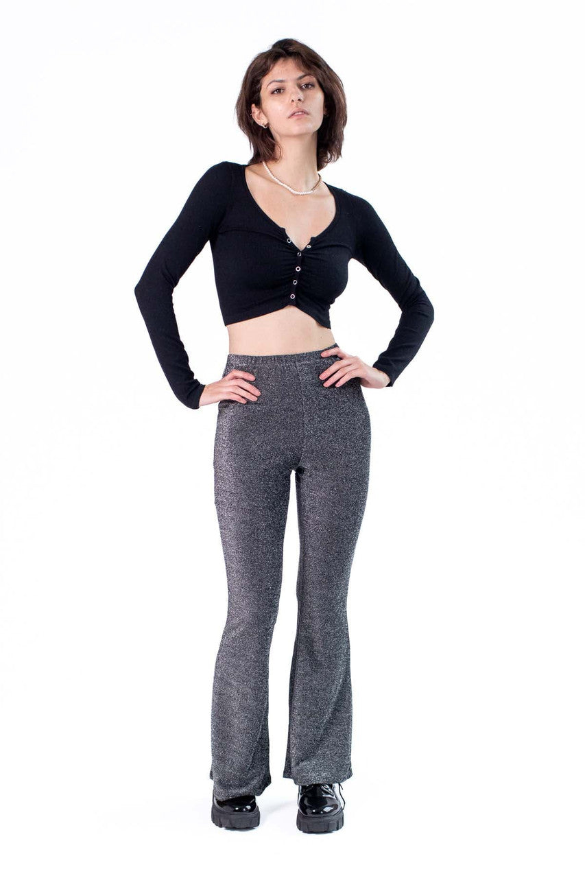 Black Snap Front Long Sleeve Top