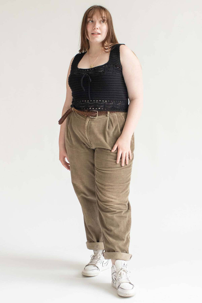 Black Square Neck Crochet Crop Tank (Extended Sizes)