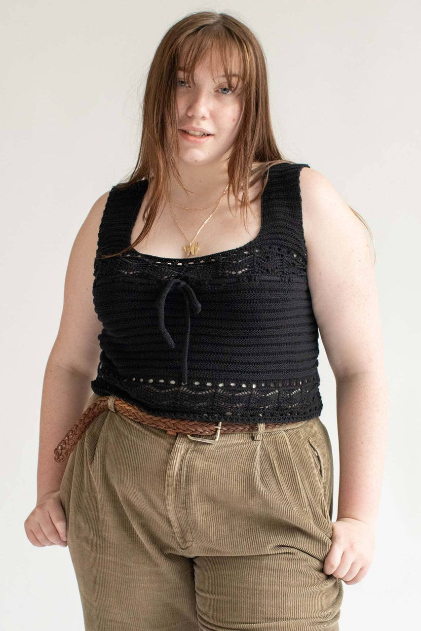 Black Square Neck Crochet Crop Tank (Extended Sizes)