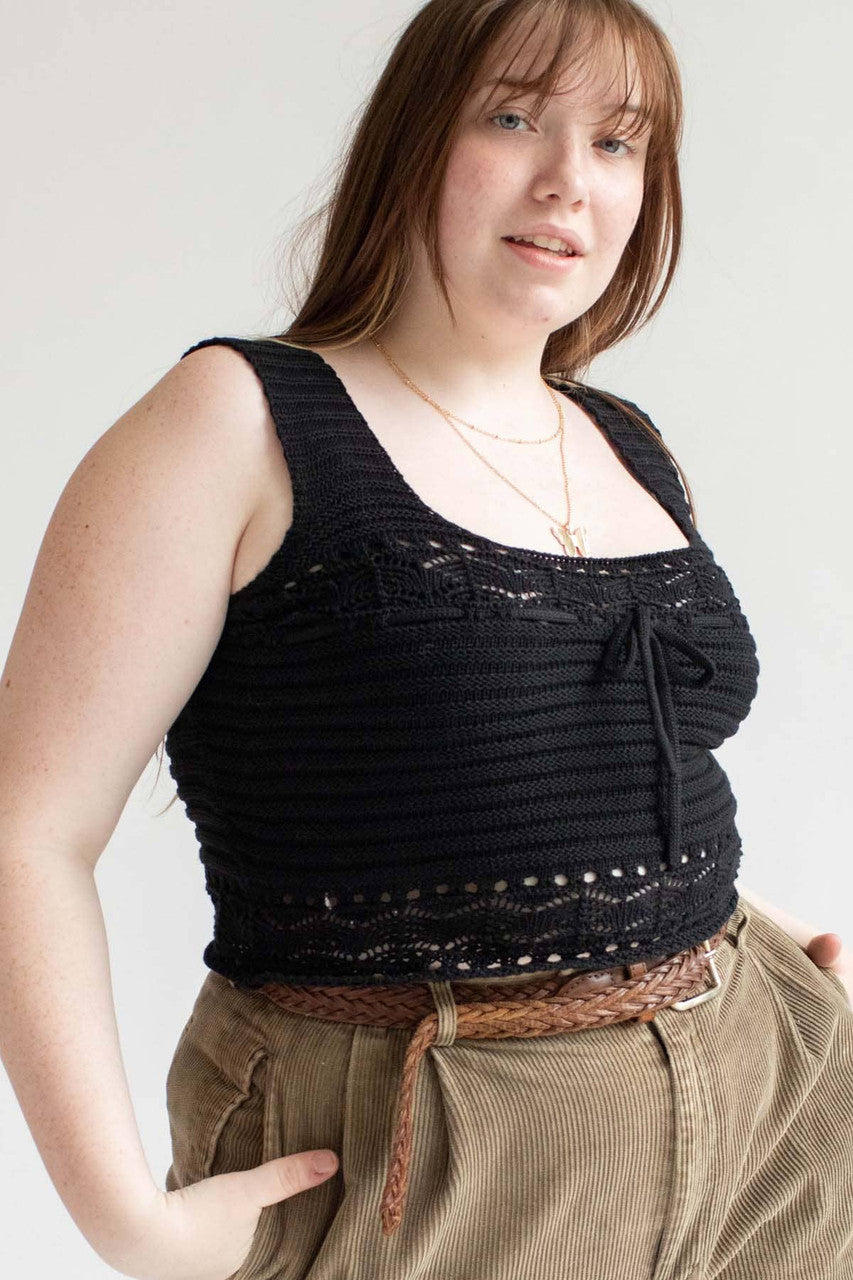 Black Square Neck Crochet Crop Tank (Extended Sizes)