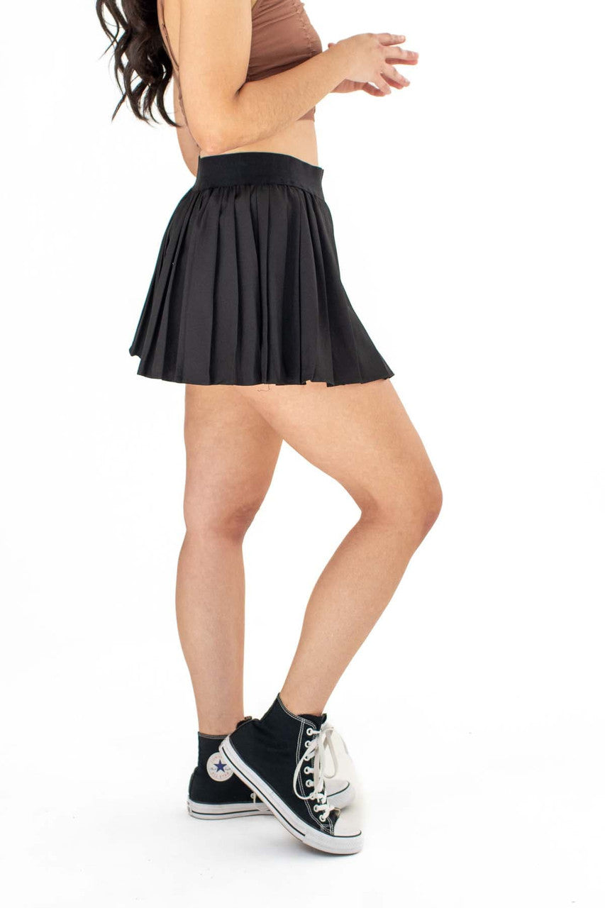 Black Stretch Pleated Skirt w/ Shorts