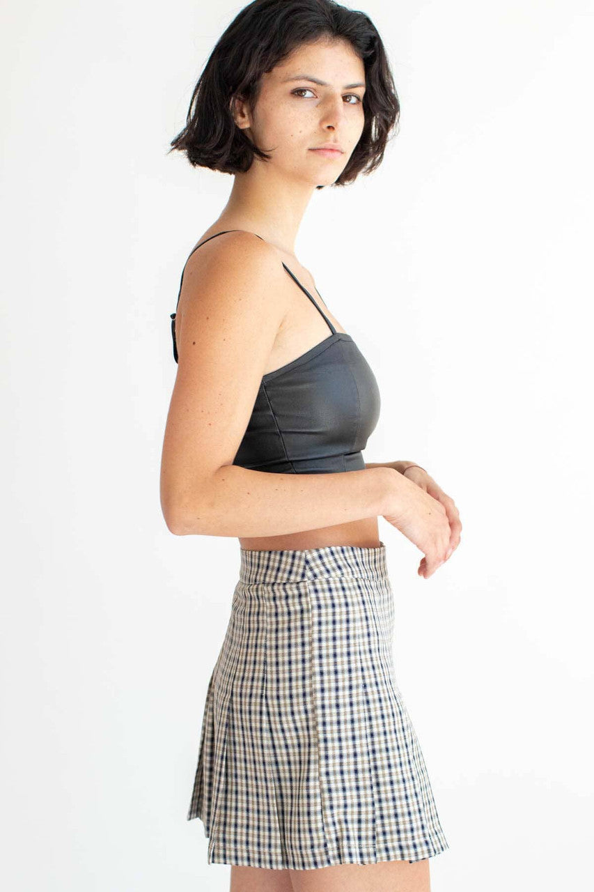 Black & Tan Plaid Hidden Short Pleated Skirt