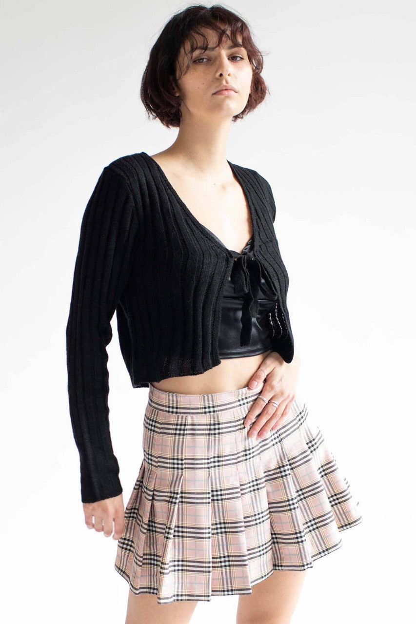 Black Tie Bust Ribbed Cardigan
