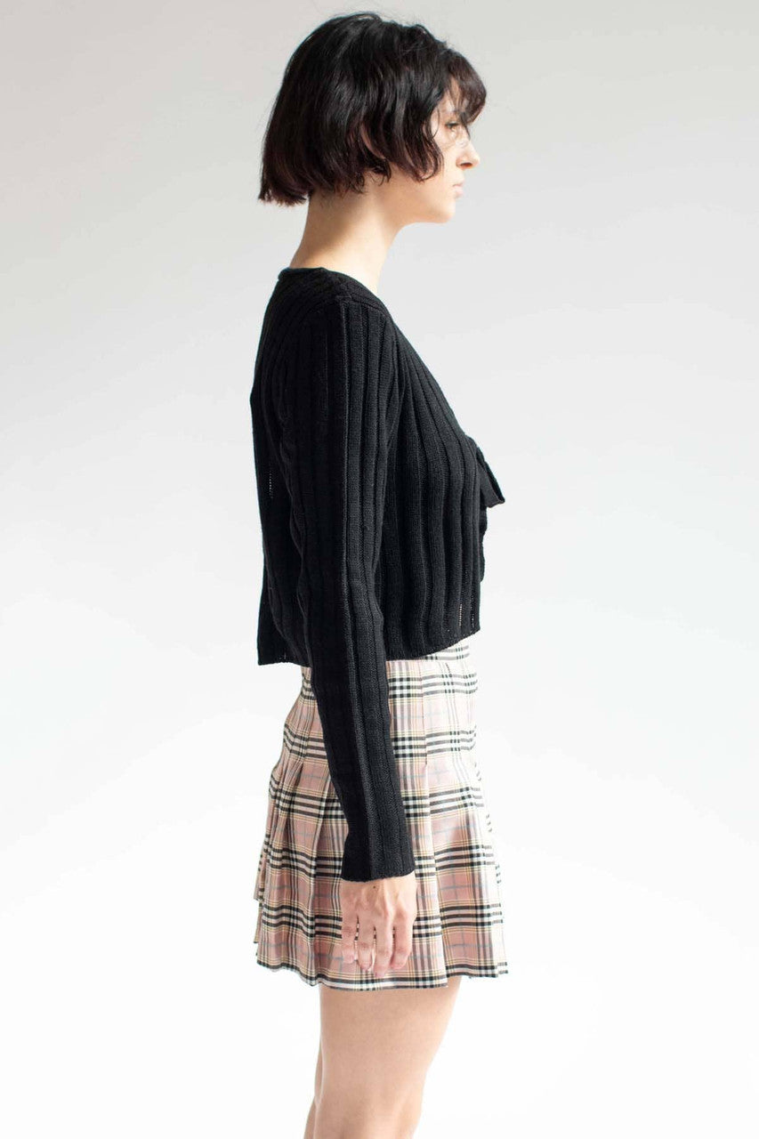 Black Tie Bust Ribbed Cardigan