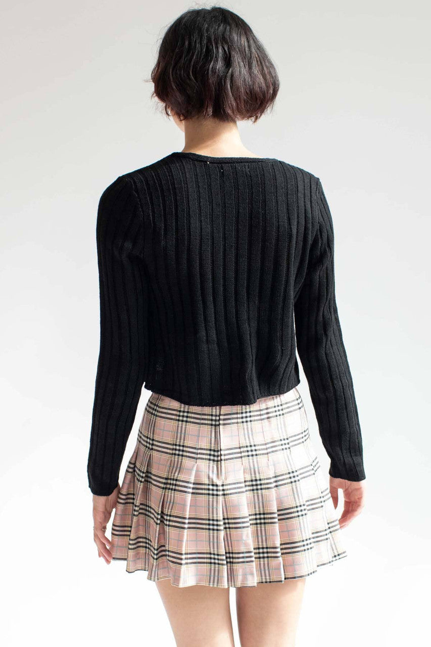 Black Tie Bust Ribbed Cardigan