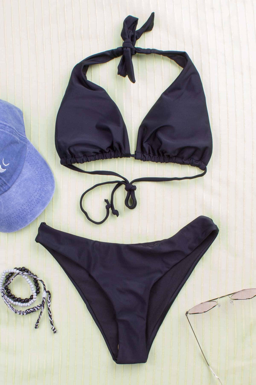 Black Tie Halter Bikini Top