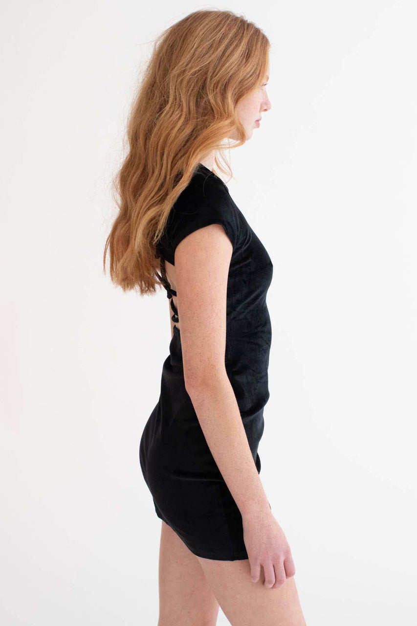 Black Velvet Cross Back Mini Dress