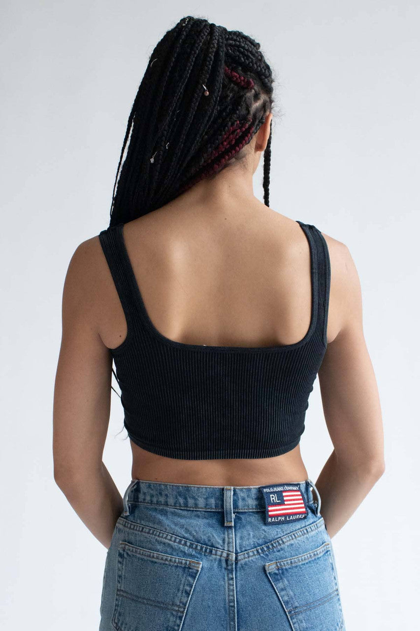 Black Washed Seamless Crop Tank