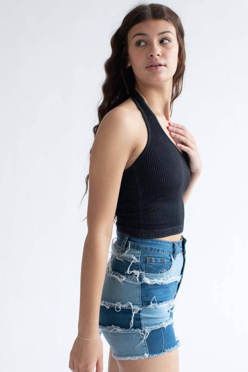 Black Washed Seamless Halter Top