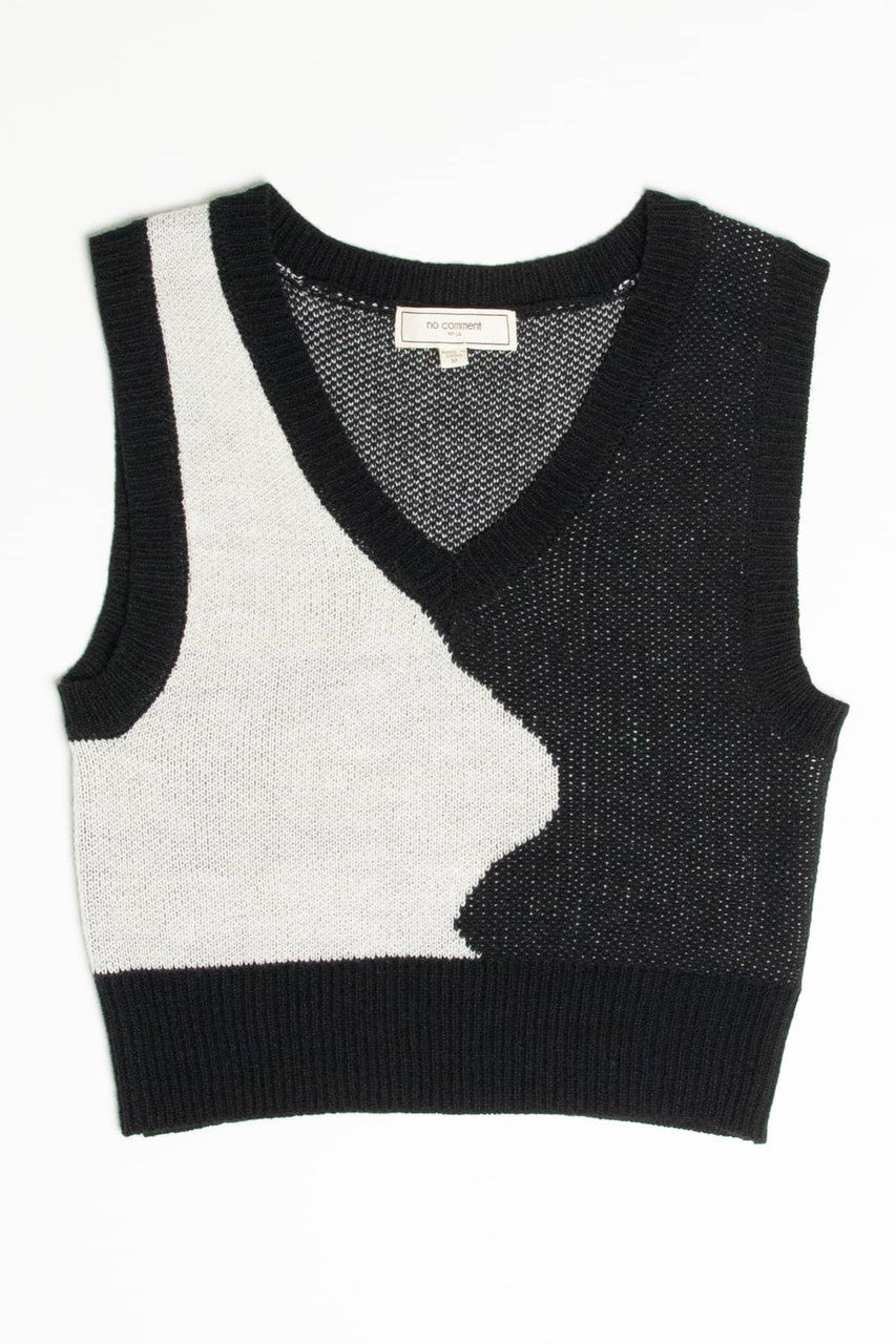 Black Waved Split Sweater Vest