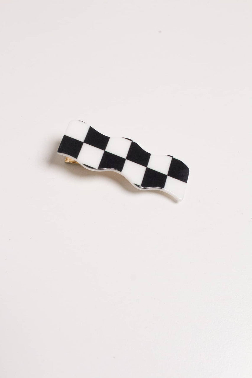 Black Wavy Checkered Hair Clip