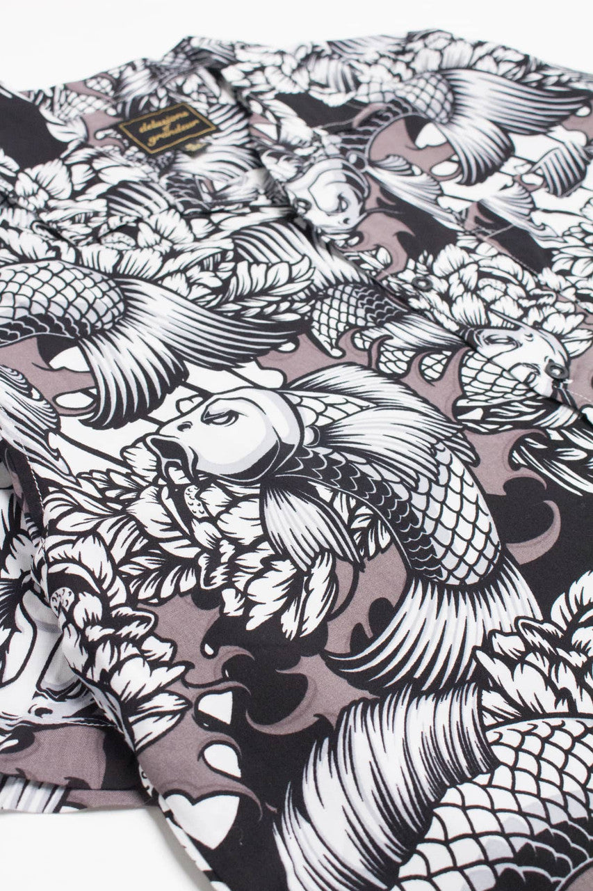 Black & White Koi Hawaiian Shirt