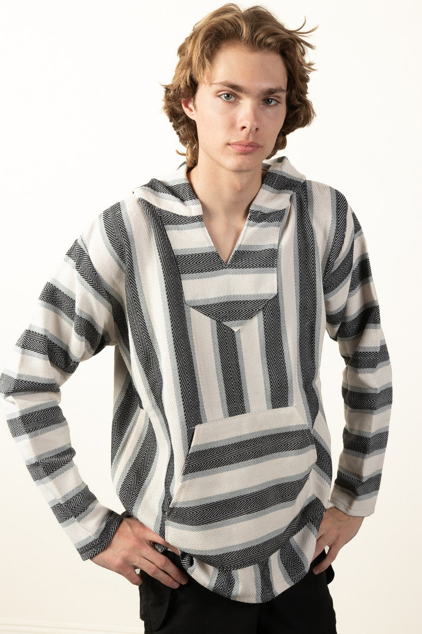 Lightweight Natural Black Stripe Baja Hoodie